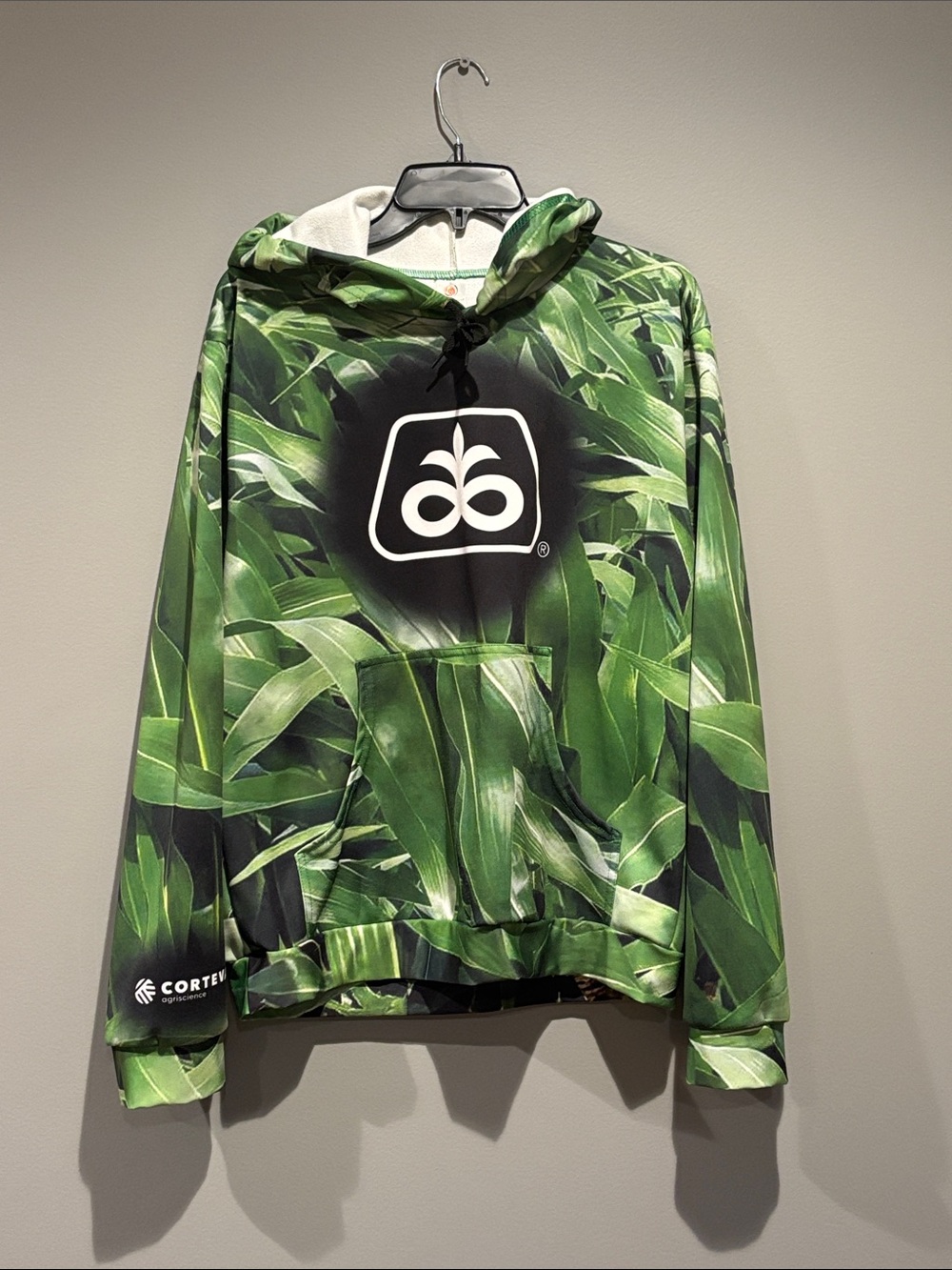 PIONEER Green Leaf-Print Crewneck Hoodie with White Logo